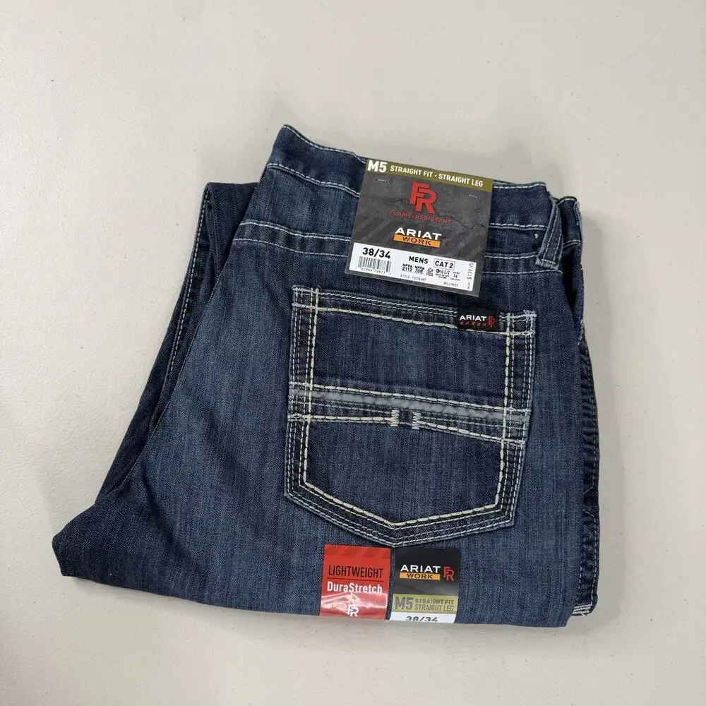 Ariat Work M5 Fr Jeans Mens 38x34 Straight Leg Fit Blue Denim